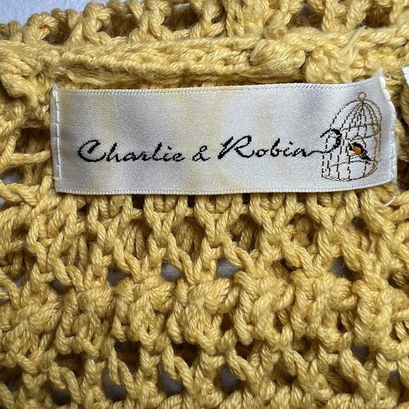 Charlie & Robin Anthropologie Butter Yellow Open-Knit Cardigan Sweater Size S - Picture 3 of 7